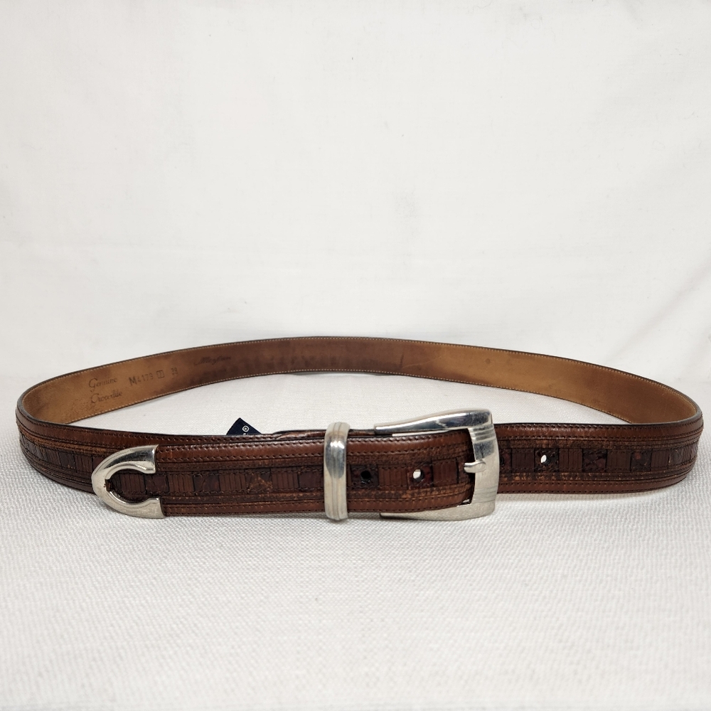 mezlan mens 38 genuine crocodile leather brown belt